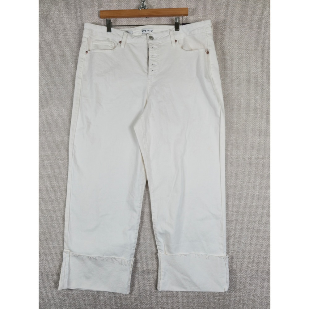 Ava & Viv Womens Plus 18 High Rise Straight Leg Jeans White Button Fly Raw Hem
